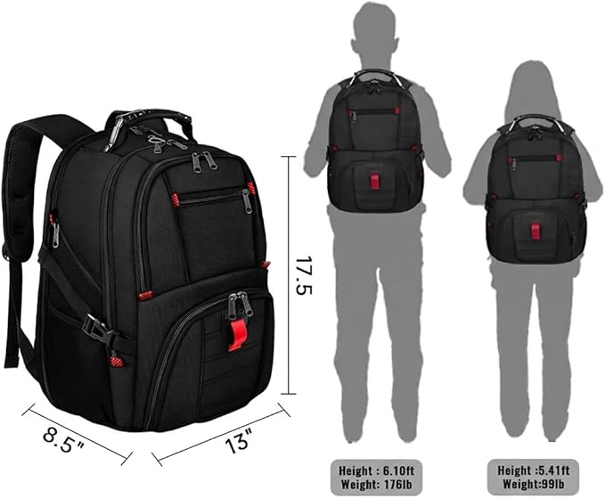 YOREPEK Large Backpack for Men, Extra Large Laptop Backpacks for Men Women, Water Resistant Travel Backpack Airline Approved Business Work Bag Fits 17 Inch Computer, Black