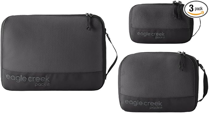 Eagle Creek Pack-It Reveal Cube Set - Packing Cubes for Compartmentalizing Luggage - Durable - Ultra-Lightweight - Water-Resistant - Easy Grab Zipper Pull - Mesh Windows - Black - XS/S/M