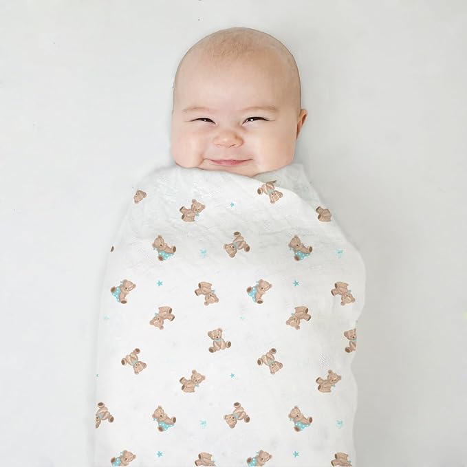 American Baby Company 2-Pack 100% Cotton Muslin Swaddle Blanket (47" x 47"), Soft, Breathable & Lightweight, Teddy Bear, Perfect for Swaddling, Travel and Gifting