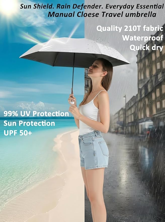 BAODINI Mini Travel Umbrella Small Compact UV Blocking Manual Open Close Portable Sun Protection for Women Kids and Men