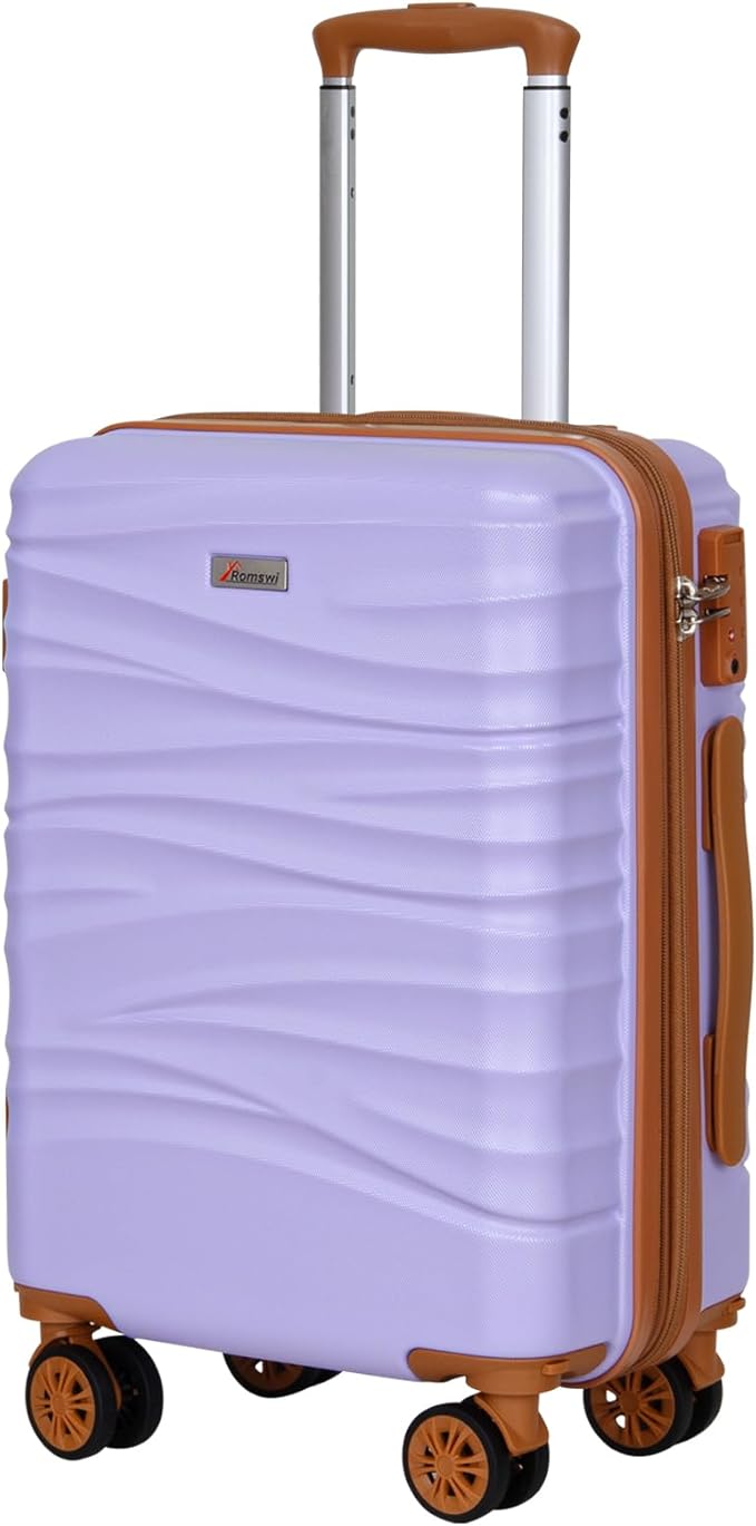 Romswi Expandable 22x14x9 Airline Approved 21" Carry On Luggage,Hardshell Suitcase with Double Spinner Wheels for 20% More Space, Lightweight Hardside Luggage, Scratch-Resistant & YKK Zipper,Purple