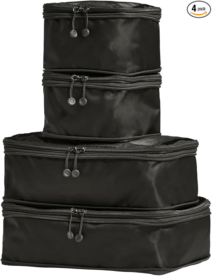 ANTLER - Compression Packing Cubes for Travel, Luggage Organiser for Suitcases or Bags, Travel Accessories, Set of 4, Black