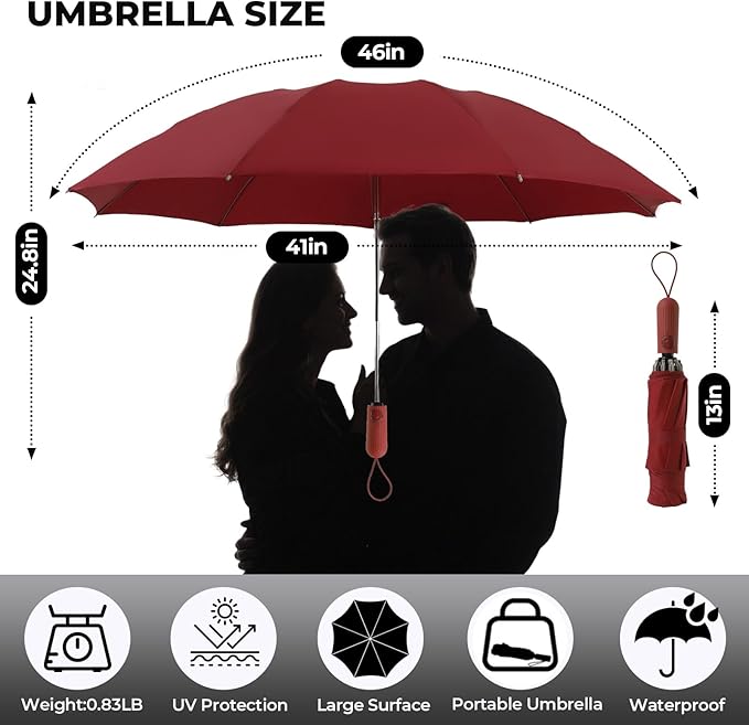 ZDSSM Compact Inverted Travel Umbrella, Automatic Open Close, 9-Rib 46 Inch Windproof Umbrella, Waterproof UPF 50+, Portable Umbrellas for Men, Women, Travel, and Daily Use