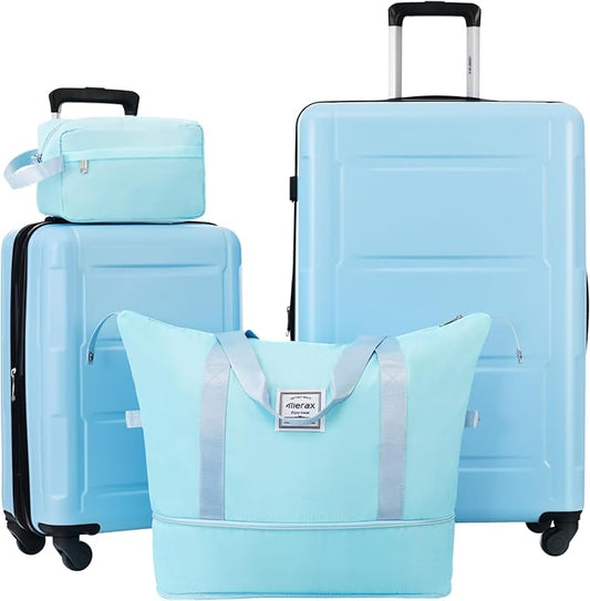 Merax Luggage Set 2 Piece Suitcase Sets with Spinner Wheel,Lightweight Hardside Expandable Travel Laggage with TSA Lock,Suitcase with Travel Bag(20"/28",Baby Blue)