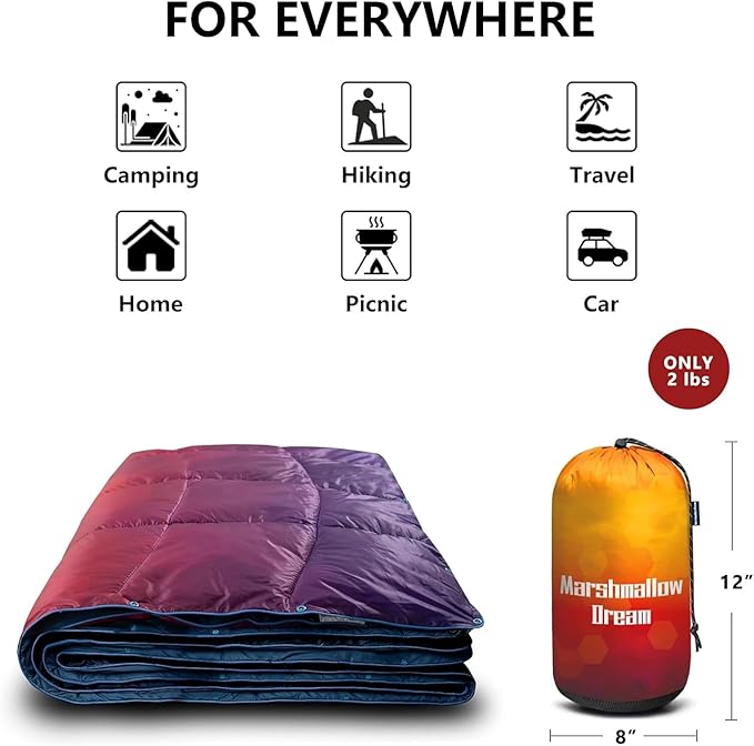 Camping Blanket, Puffy Blanket Lightweight Windproof Water Resistant for Outdoors,Hiking, Backpacking,Beach,Car,Picnic,Stadium