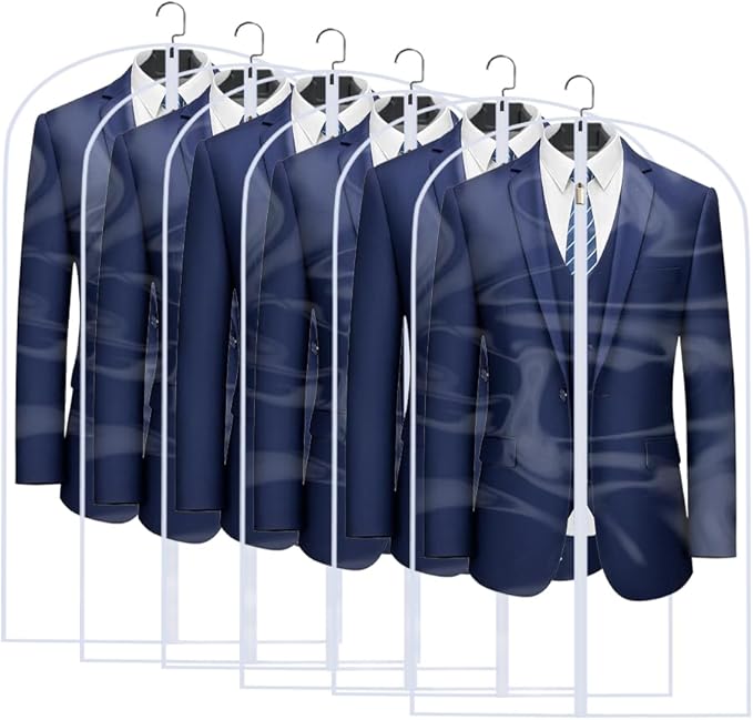 Clear Garment Bags for Hanging Clothes Travel (Set of 6) Suit Bags for Closet Storage Clothes Storage Bags Closet Cover for Open Closet with Zipper for Coats, Jackets, Shirts