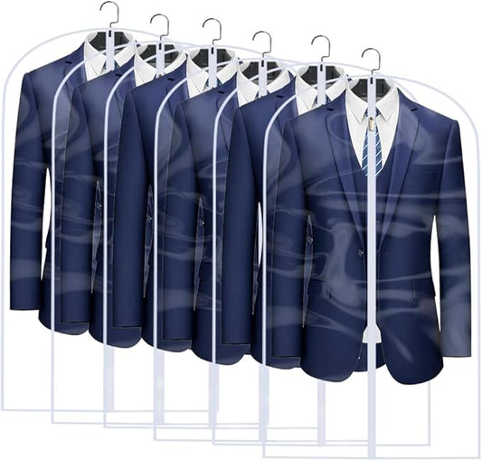 Clear Garment Bags for Hanging Clothes Travel (Set of 6) Suit Bags for Closet Storage Clothes Storage Bags Closet Cover for Open Closet with Zipper for Coats, Jackets, Shirts