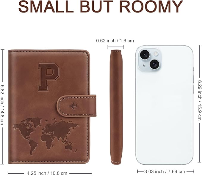 Passport Holder Cover Personalized Initial Letter A-Z Travel Wallet RFID Blocking Passport Cover Passport Book Holders for Women and Men, Brown-P