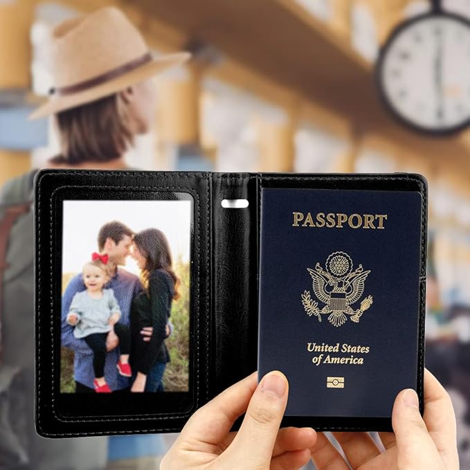 Passport Holder for Travel, Leather Passport Holder RFID Blocking Passport Cover Wallet Passport Case with Pen Holder Passport Holders for Travel Women Men Family Travels Must Haves Essentials, Black
