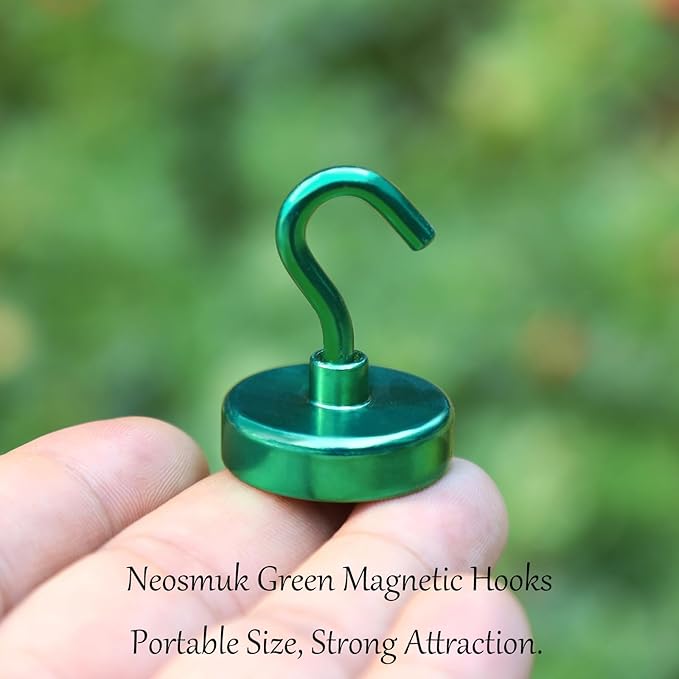 Neosmuk Magnetic Hooks,85lb Heavy Duty Earth Magnets with Hook for Refrigerator, Extra Strong Cruise Hook for Hanging, Magnetic Hanger for Curtain, Grill(Green, 6 Pack)
