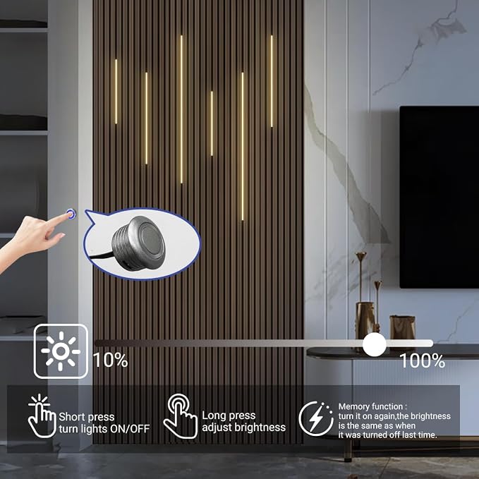 HAMRVL LED Recessed Lighting for Wall Panels, 6PCS Warm White Wall Panel Lights with Touch Switch, Dimmable Self-Adhesive 3000K Slat Wall Lights Strip for Living Rooms, Bedrooms, Kitchen Cabinets