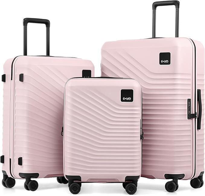 Coolife Luggage Suitcases Hardside Lightweight: Durable PC Expandable Travel 3 Piece Set with Dual Spinner Wheels & TSA Lock, 20/24/28 (20" Expandable) (Pink, 3-Piece Set (20/24/28))