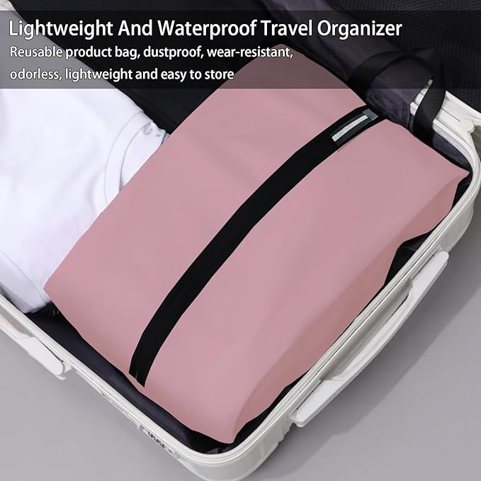 Shoe Bags for Travel Large Capacity Oxford Fabric Portable Shoe Bags, Multi-Functional Dust-Proof and Waterproof Men & Women Travel Shoe Bag for Packing in Suitcase(Pink, 1-Pack)