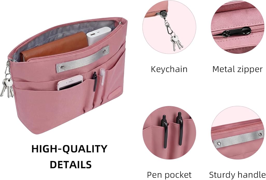 VANCORE Purse Organizer Insert for Handbags,Tote Bag Organizer Insert with Zipper Bag,Premium Handbag Organizer Inside Liner for Women with 15 Pockets