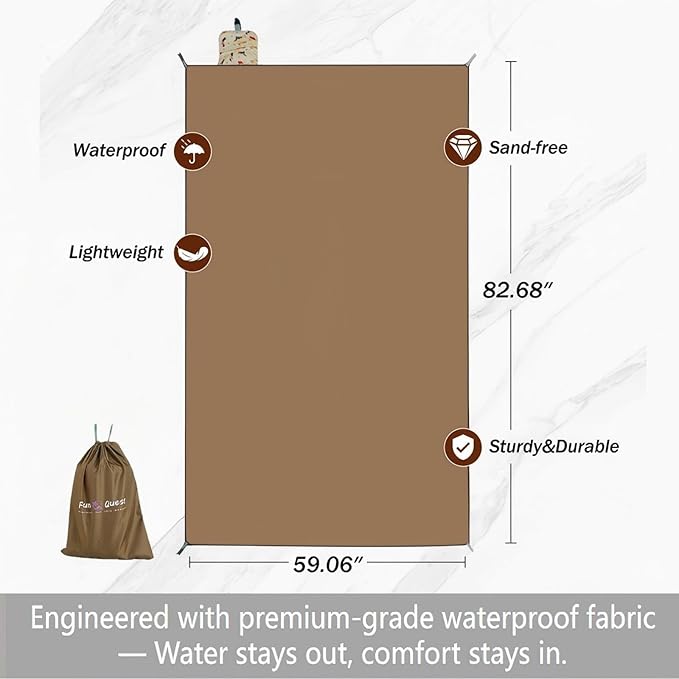 Picnic Blanket Waterproof – Packable Sand Proof Beach Blanket (0.42lb/0.66lb), Compact & Foldable, Fits in Pocket with Integrated Stakes, Ideal for Camping, Hiking, Travel, Concert, Festival