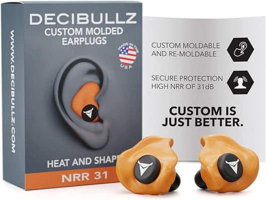 Decibullz - Custom Molded Earplugs, 31dB Highest NRR, Comfortable Hearing Protection for Shooting, Travel, Work and Concerts