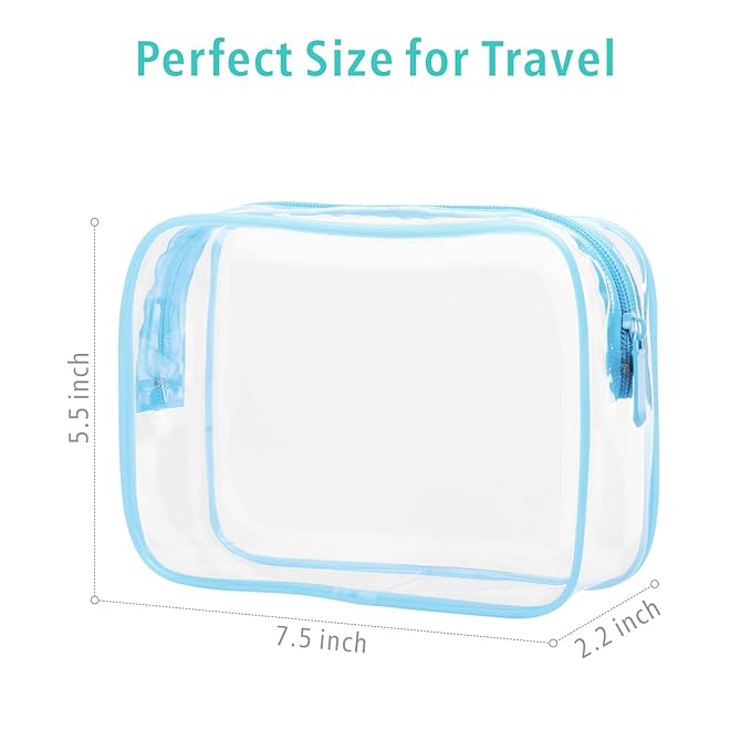 F-color TSA Approved Toiletry Bag 3 Pack Medium - Clear Makeup Bag Travel Quart Size for Women Men, Clear Cosmetic Bag Airport Airline Compliant Carry on Bag, Macaron Blue Purple Pink