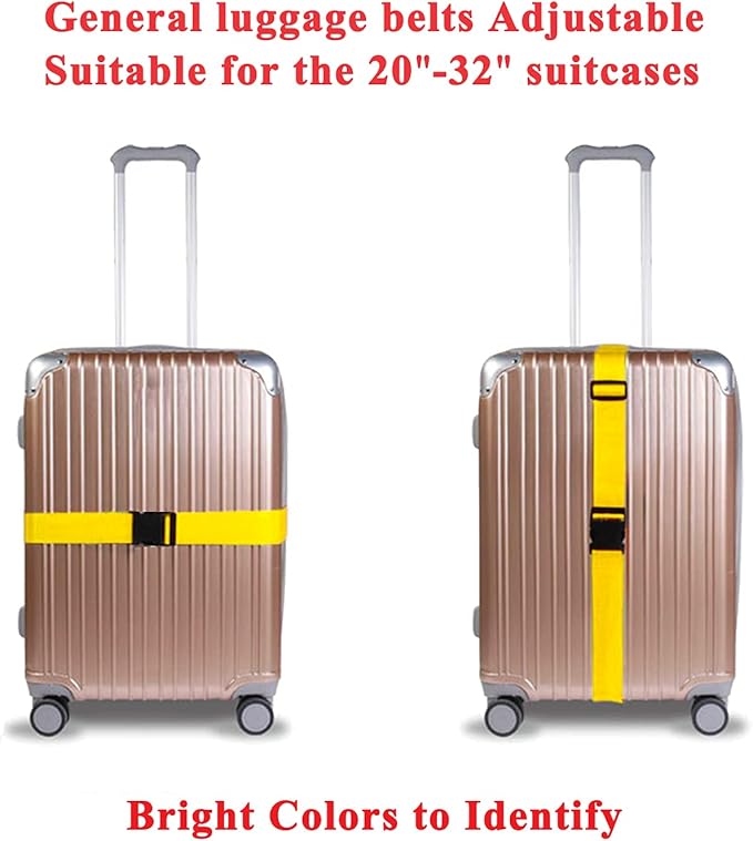 2 Pack Suitcase Belts, Adjustable Luggage Straps, Bright Colors Travel Packing Straps with Quick Release Buckle (Yellow)