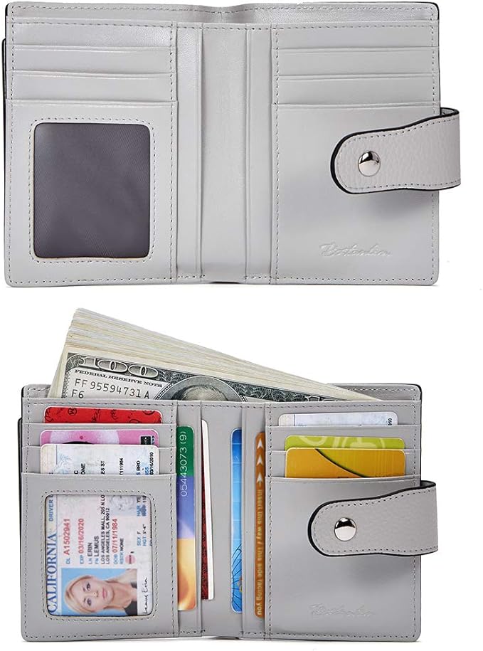 BOSTANTEN Women Leather Wallet RFID Blocking Small Bifold Zipper Pocket Wallet Card Case Purse with ID Window
