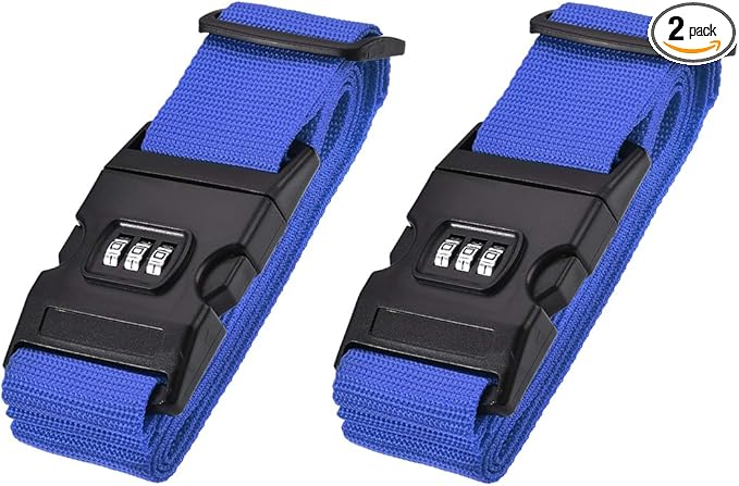 uxcell Luggage Straps Suitcase Belts with Buckle, Combination Lock, 2Mx5cm Adjustable PP Travel Packing Accessories, Dark Blue 2Pcs