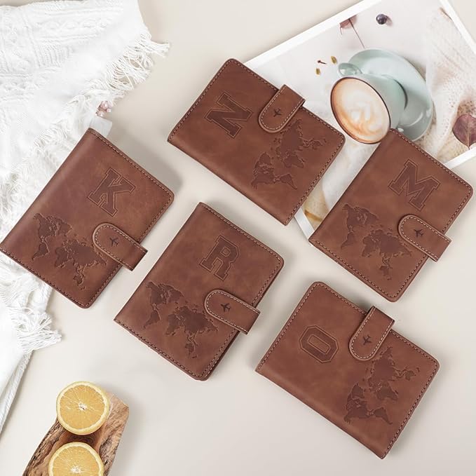Passport Holder Wallet Cover Personalized Letter A-Z Travel Wallet RFID Blocking Passport Cover Wallet Case for Travel Passport Book Holders for Women and Men, Brown-K