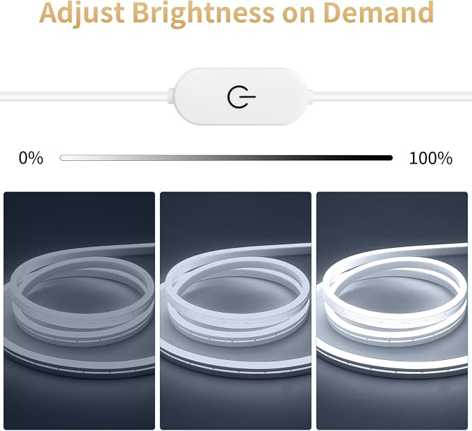 iNextStation 6.56FT 5V USB LED Strip Lights White Flexible Neon Rope Lights | IP65 Waterproof Dimmable Silicone Neon LED Lights Strip, Cuttable LED Strips for TV, Bedroom, Cabinet, Home, DIY Party Decor