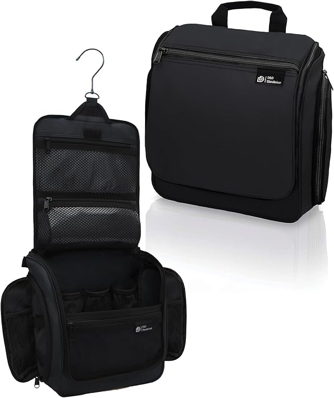 D&D Wanderlust D&D Hanging Travel Toiletry Bag for Men and Women – Cosmetics, Makeup and Toiletries Organizer Kit with 10 Compartments