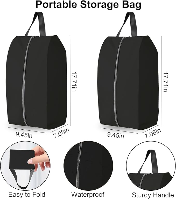 Shoe Bags for Travel Holds 4 Pair of Shoes, Shoe Storage Pouch with 2 Pack Portable Bags, Waterproof & Washable, Grey & Large