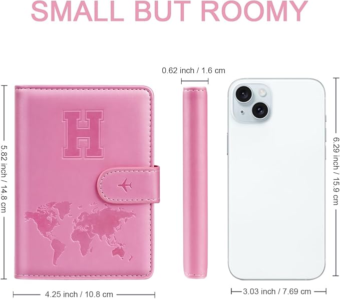 Passport Holder Cover Initail Letter A-Z Travel Wallet Embossed Design RFID Blocking Card Holder Personalized Gift Passport Cover Wallet, Passport Book Holders for Women and Girls, Pink-H