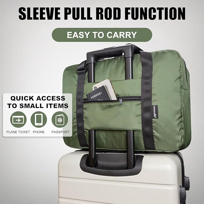 Small Duffle Bag for Men Women, Mini Gym Bag Foldable Travel Tote Carry On Luggage with Trolley Sleeve, Army Green