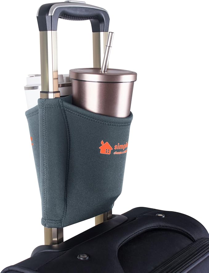 simpletome Luggage Travel Cup Holder Hands-Free Drink Caddy Attachment Drinks Carrier for Drink Beverages Coffee Mugs (Grey)
