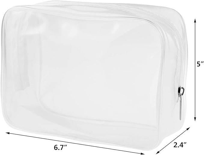 Wobe 5 Packs Clear Cosmetics Bag TSA Approved, PVC Zippered Toiletry Carry Pouch Portable Makeup Bag for Vacation Travel, Bathroom and Organizing Waterproof Makeup Vinyl Case (Medium, White)