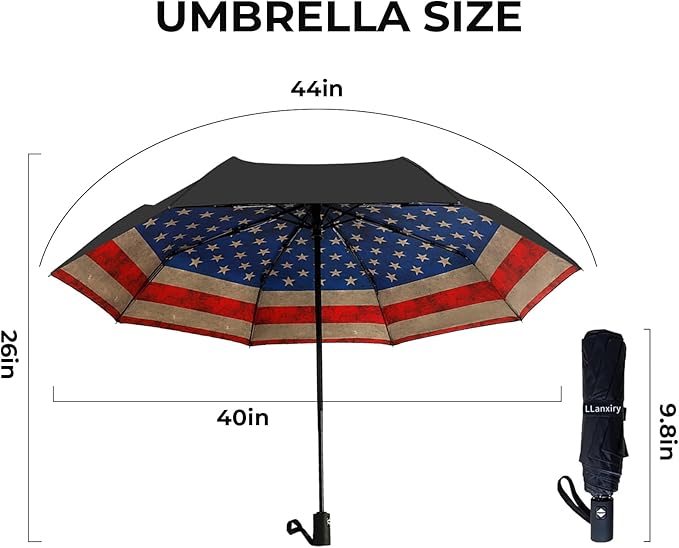 LLanxiry Compact Travel Umbrella, 44" Canopy, Automatic Open/Close Windproof Umbrella, 210T Pongee, 8-Rib Fiberglass, Travel Size Mini, Portable Rain/Sun Umbrellas UPF 50+ with Cover