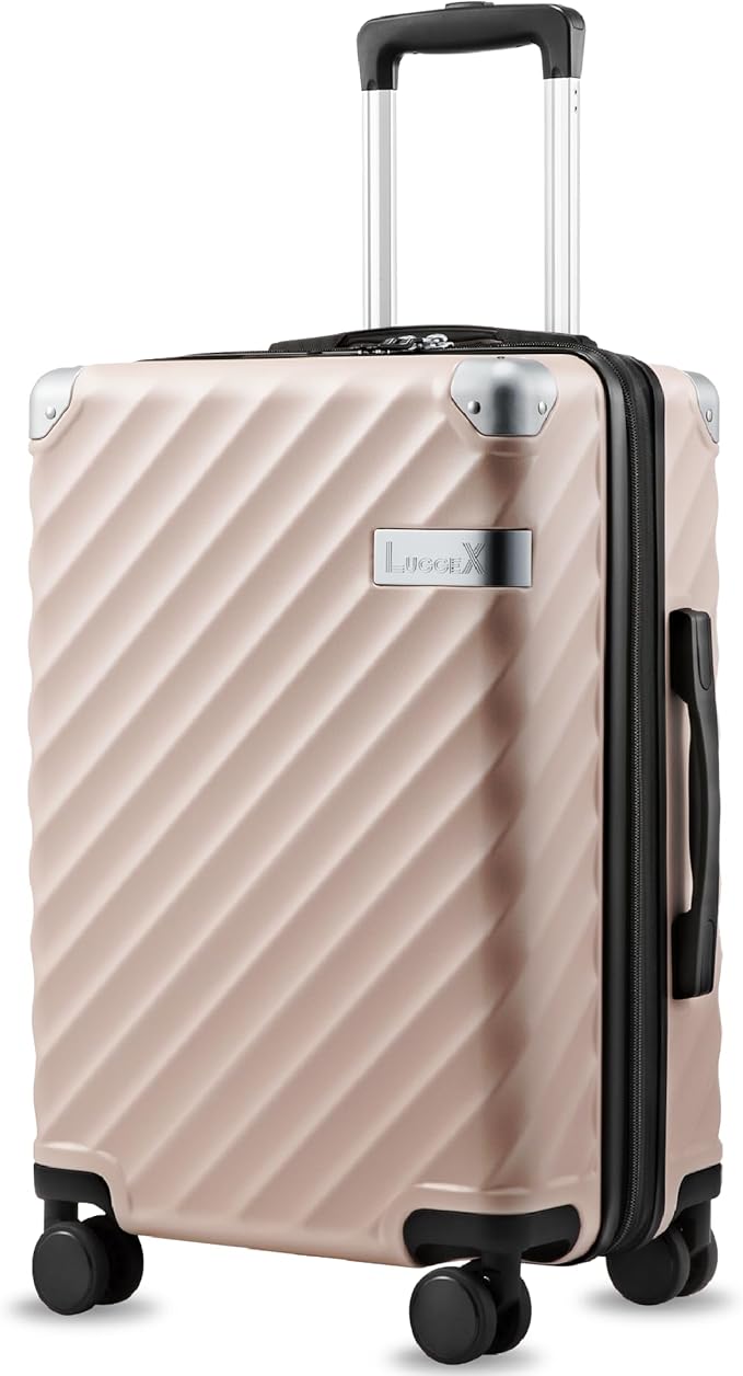 LUGGEX Carry On Luggage 22x14x9 Airline Approved, KVC Expandable Polycarbonate Hard Shell Suitcase for Travelling (EX-Core, Pink, 20 Inch, 40L-44L)