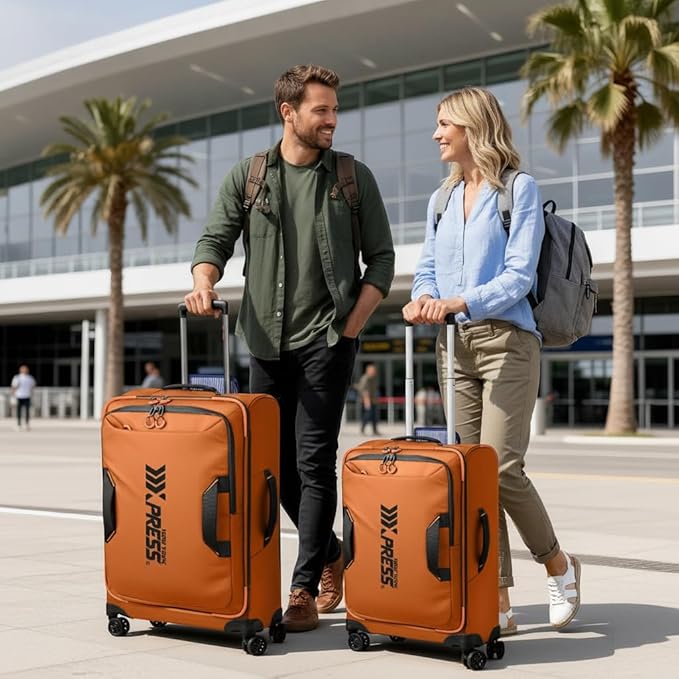 2-Piece Set（22in/30in） Front Opening,Softside Luggage Sets w/Double Spinner Wheels Suitcase,Waterproof,Lightweight Travel Luggage Rolling Suitcase（Orange,22in/30in）