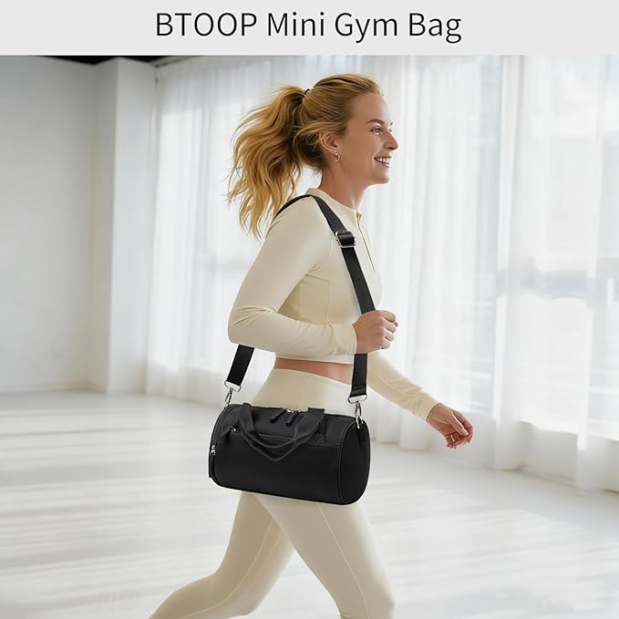 Mini Gym Bag for Women Girls Cute Small Duffle Bag 12'' with Multifunctional Pockets Workout Sport Bags Dance,Fitness,Yoga (Black)