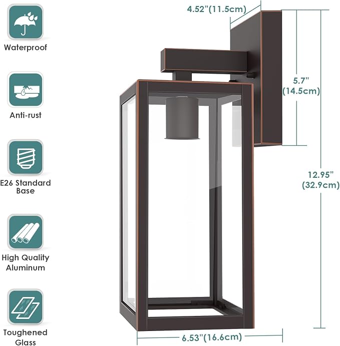 MAXvolador Outdoor Wall Light Fixture, Exterior Waterproof Wall Lantern | Porch Wall Sconce Oil Rubbed Bronze, Anti-Rust, E26 Socket, Clear Glass, Outside Wall Mount Light, Front Door Lighting