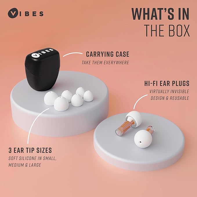 Vibes High Fidelity Ear Plugs - Invisible Earplugs for Music Concerts, Musicians, Motorcycles, Airplanes, Raves, and Work - Noise Reduction and Hearing Protection - Fits All Ears - Orange