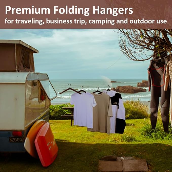 Edergoo Foldable Hangers 8 Pack, Wooden Travel Hangers Foldable for Suitcase, Portable Folding Travel Hanger for Cruise, Collapsible Space Saving RV Hanger for Trip