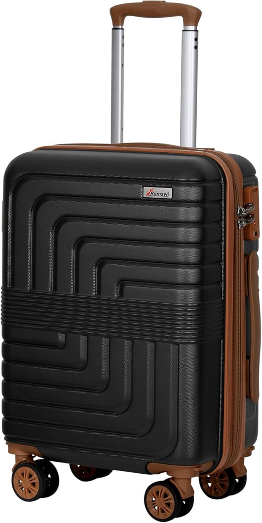 Romswi 22x14x9 Airline Approved 21in Carry On Luggage,Expandable Hardshell Suitcase with Double Spinner Wheels for 20% More Space, Lightweight Hardside CarryOn withYKK Zipper,Scratch-Resistant Black