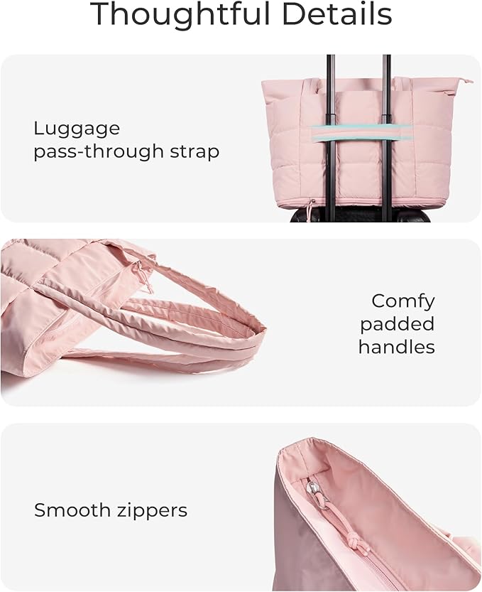 BAGSMART Expandable Tote Bag for Women, Puffer Work Tote Handbag, Quilted Carry On Bag for Travel Gym