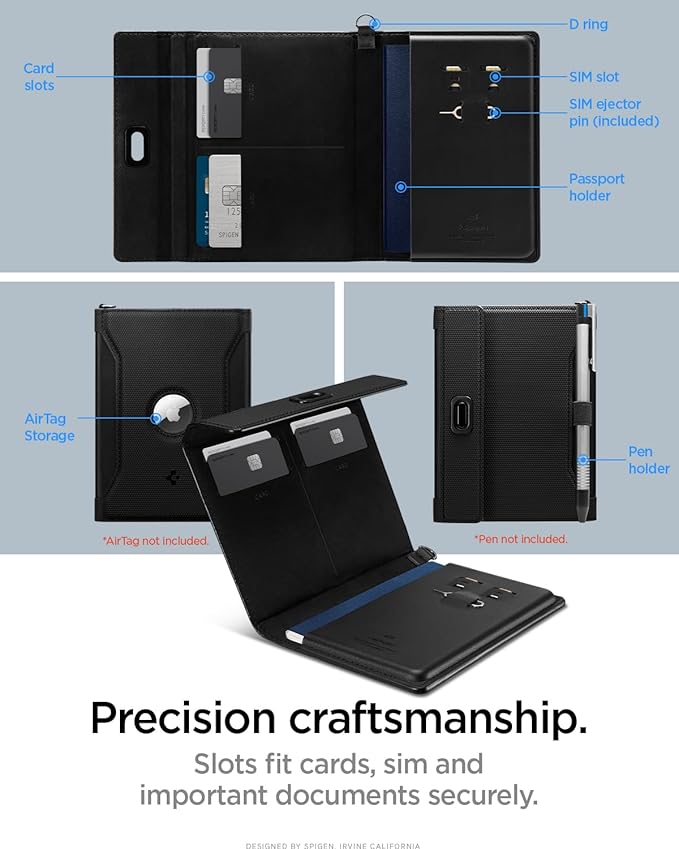 Spigen Life for Passport Card Cover Holder with RFID Blocking Technology Wallet Travel Documents Organizer Protector Accessories, SIM Card Pin Included