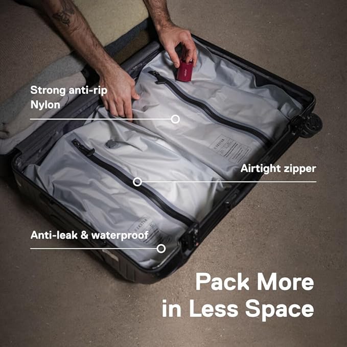 Ekster Travel Pack Vacuum Kit - Travel Vacuum Bags with Pump - Odor & Waterproof Anti-Rip Nylon Compression Bags - Space Saver Vacuum Storage Bags - Wireless Vacuum Pump for 15+ Items - 2 Pack