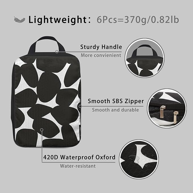6 Pcs Compression Packing Cubes for Travel, Waterproof Luggage Organizer Washable Storage Bags Set - Packaging Cubes for Backpack Travel and Carry-Ons