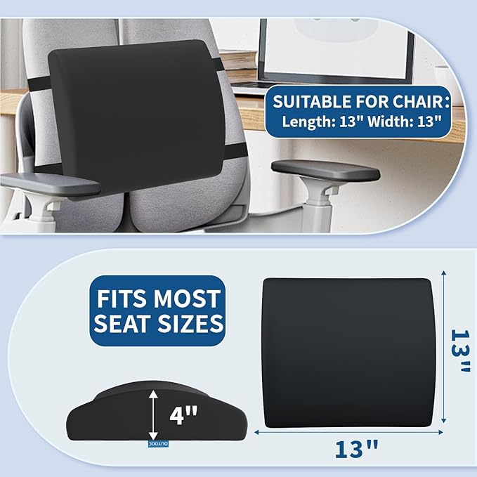 QUTOOL Seat Cushion and Lumbar Support Set for Office Chair – Supports Lower Back & Hips for Long Sitting Comfort, Helps Maintain a Comfortable Sitting Position, Ergonomic Memory Foam, Washable Cover