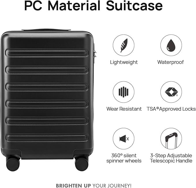 NINETYGO Large Checked Luggage 28 Inch, Checking In Luggage with Smooth Double Spinner Wheels, Hard Shell PC+ABS Suitcase, Lightweight Travel Luggage, TSA Approved (Black, Andes)