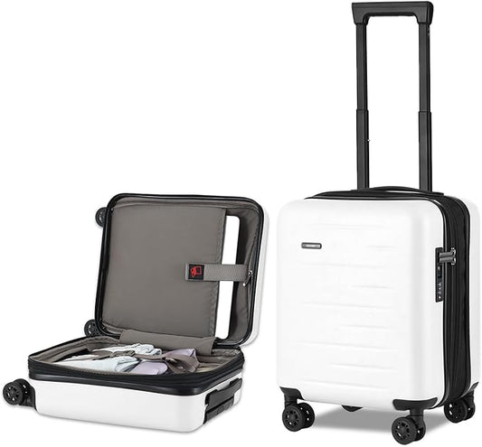 16 Inch Underseat Carry On Luggage Airline Approved, Expandable Lightweight ABS+PC Hard Shell Suitcases with 360° Spinner Wheels, TSA Lock, YKK Zipper, for Business Weekender (White, 1 PC)