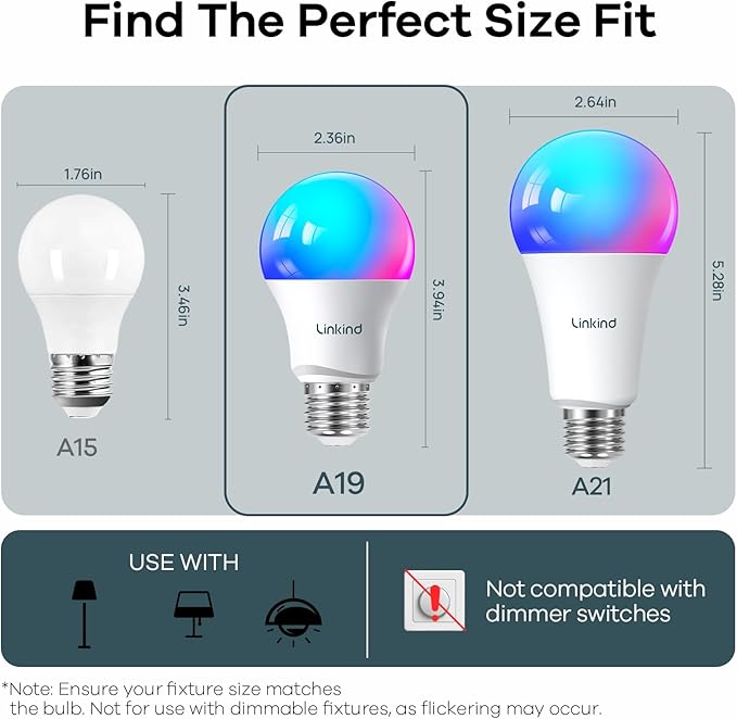 Linkind Matter Smart Light Bulbs, Work with Apple Home, Alexa, Siri, Google | Matter-enabled Direct Connect, LED Color Changing Light Bulbs, Mood Lighting, Music Sync, A19 E26 60W 800LM 2.4G WiFi, 6 Pack