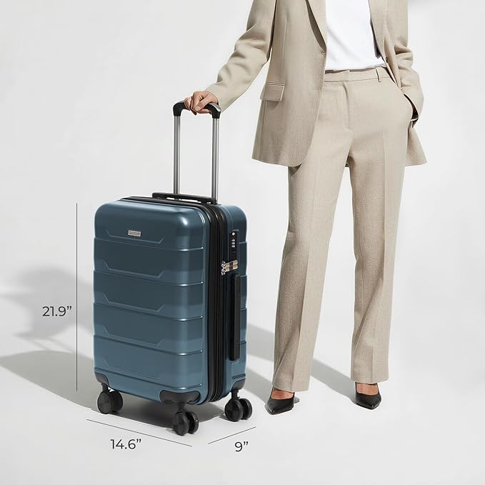 Quatish Carry On Luggage 22x14x9 Airline Approved with Spinner Wheels, 22 inch Expandable Hard Shell Suitcase with TSA Lock, Smooth Rolling Wheel for Lightweight Travel for Men Women, Teal Blue