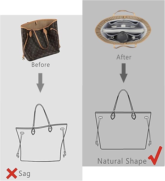 ZTUJO Purse Organizer Insert For Handbags, Purse Organizer With Zipper, Neverfull Organizer, Bag Organizer For Speedy Neverfull ONTHEGO Tote, Handbag and More (Silky Grey, Medium)
